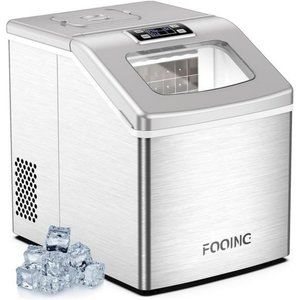 Ice Maker Countertop, 40Lbs/24H Portable Ice Maker w/ Ice Scoop& Basket, Silver